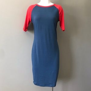 Navy and Red Baseball Sleeve LuLaRoe Julia Dress